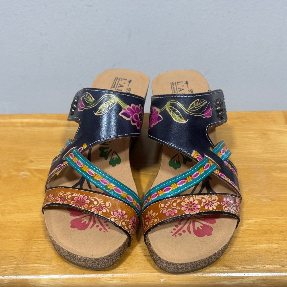 L’Artiste Floral Embellished Multi Color Wedge Sandals EU 37/US 6.5